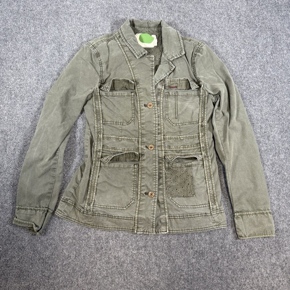 Anthropologie Jacket Womens XS Green Utility Coat Military Button Long‎ Sleeve